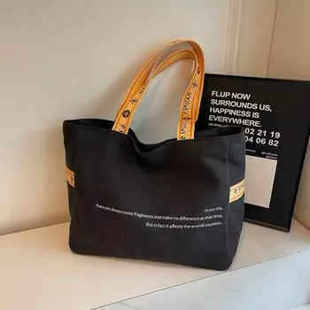 South Korea Minimalist Canvas Tote Bag Female 2025 New Fashion Casual Commuter Bag Large Capacity Shoulder Bag for Class Black