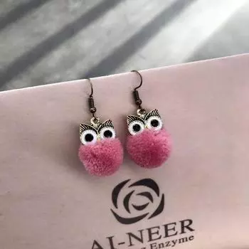 South Korea s new retro owl cute pom-pom earrings temperament fashion hairball earrings women s versatile simple earrings