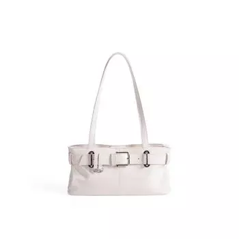 South Korea Super Popular Bloggers Same Style Western Style All-Matching Shoulder Bag Trendy Retro Fancy Fashion Commuter Motorcycle Bag for Women White