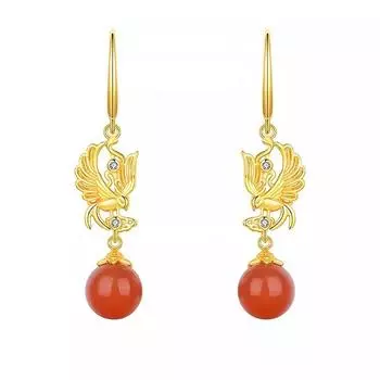 South Red Agate Magpie S925 Silver Lucky Earrings Women Small New Chinese Elegant Exquisite Ear Studs Earrings Year of Fate Magpie South Red Agate Earrings