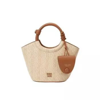 South Style Chio2n Palm Island Tote Bag Women s Summer Woven Bag Portable Straw-Weaved Bag Shoulder Messenger Bag Rice Brown
