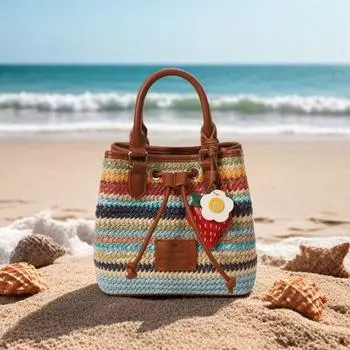 South Style Chio2n Skittles Bucket Bags Women s 2025 New Arrival Woven Tote Summer Shoulder Messenger Bag