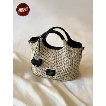 South Style Chio2nd Anne Letter Tote Bag Women s Summer Cut Out Woven Bag Satchel Shoulder Messenger Bag Image color