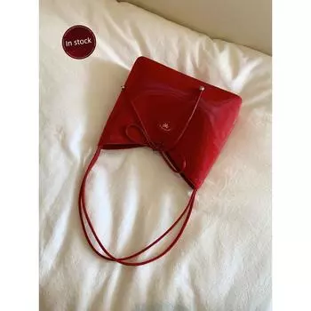 South Style Chio2nd Berry Red Brown Tote Bag Women s Summer 2025 New Arrival Retro Red Satchel Shoulder Bag Cherry Red(In stock)