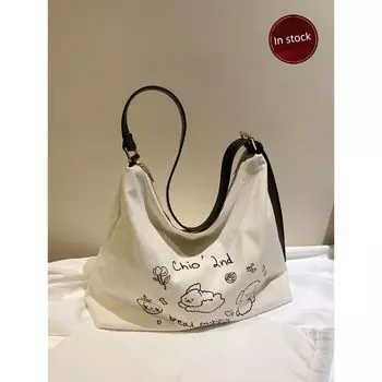 South Style Chio2nd Bread Puppy Graffiti Tote Bag Women s Large Capacity Loose One-Shoulder Crossbody Canvas Bag