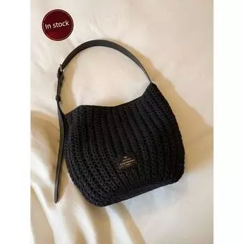 South Style Chio2nd Cowhide + Beeswax Dream Summer Tote Bag Women s Summer Woven Bag Shoulder Messenger Bag Classic black(In stock)