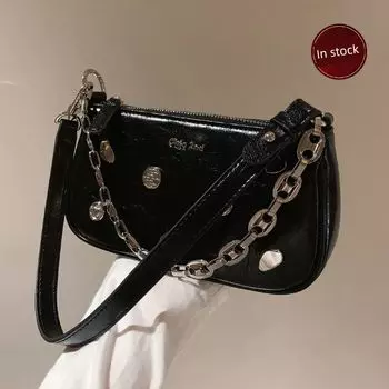 South Style Chio2nd Elf Underarm Bag Women s 2025 Super Fire Badge Mahjong Small Bag Shoulder Messenger Bag Mousse Black