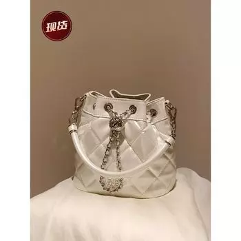 South Style Chio2nd Hepburn Garden Bucket Bag Women s Summer Quilted Chain Shoulder Crossbody Delicate Pouch Pearl White