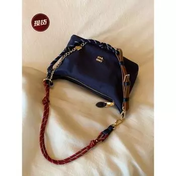 South Style Chio2nd Midsummer Camping Tote Bag Women 2025 Super Hot Contrast Color Shoulder Strap Design Shoulder Messenger Bag Tibetan Blue