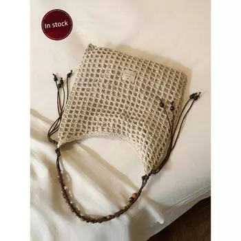 South Style Chio2nd Moon Night with Tote Bag Women s Summer Hand-Woven Bag Large Capacity Casual Shoulder Bag Beige