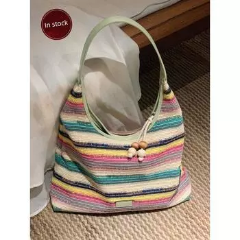 South Style Chio2nd Rainbow Haitao Bag 2025 Popular Bag Female Knitting Big Bag Shoulder Underarm Bag Image color