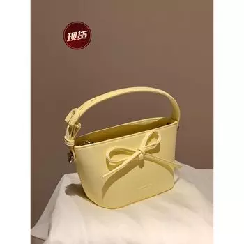 South Style Chio2nd Sparkling Lake Tote Bag Women s 2025 Super Hot Bows Handbag Shoulder Messenger Bag Silks and satins goose yellow