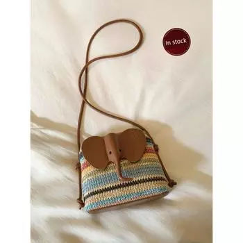 South Style Chio2nd Summer Night Evening Style Bucket Bag Rainbow Elephant Woven Bag Women Summer Shoulder Shoulder Small Bag Rainbow color