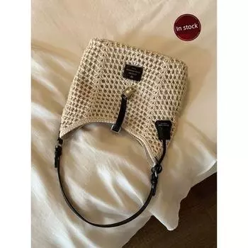South Style Chio2nd Summer Outing Tote Bag Women s Summer Cut Out Woven Bag Lazy Loose Shoulder Bag Image color