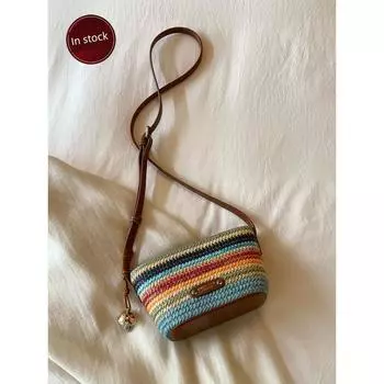 South Style Chio2nd Summer Rainbow Small Tote Bag Women s 2025 Super Hot Woven Bag Textured Shoulder Messenger Bag Rainbow color