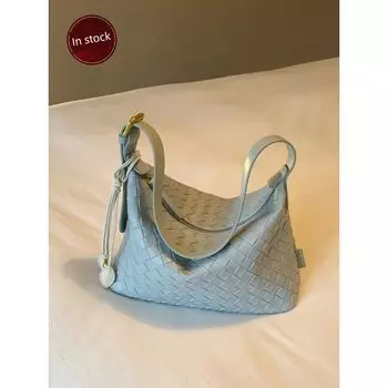 South Style Chio2nd Sunshine Style Courtyard Tote Bag Women s Golden Woven Underarm Bag Loose Shoulder Messenger Bag Blue