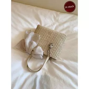 South-Style Chio2nd Tulle Ramble Tote Bag Women s Straw Handbag Classy Niche Style Non-Collision Messenger Bag Beige
