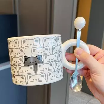 Souvenir Gift Gift Box Creative Practical Cup New Cute Cat Ceramic Mug Couple Water Cup Home 301-400ml