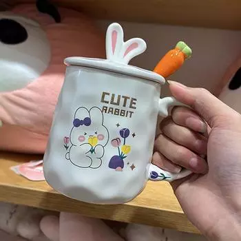 Souvenir Girls Cute Ceramic Mug with Lid Rabbit Water Cup Practical Coffee Cup Birthday Gift 301-400ml