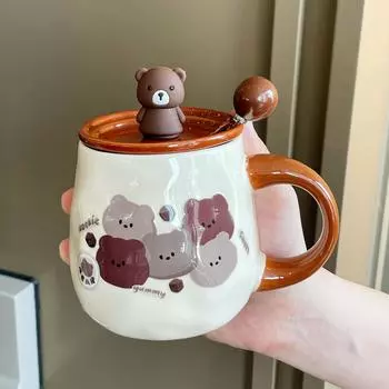 Souvenir Girls Cute Ceramic Mug with Lid Couple Water Cup Creative Practical Cup Men s Coffee Cup Gift 401-500ml