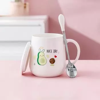 Souvenir Girls Cute Ceramic Mug with Lid Simple Water Cup Practical Coffee Cup Birthday Gift 301-400ml