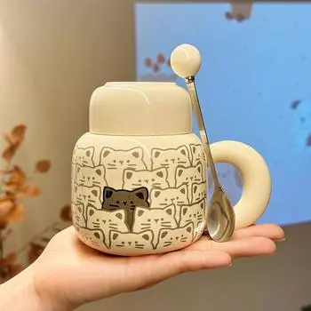 Souvenir Girls Cute Ceramic Mug with Lid Cat Water Cup Creative Practical Cup Men s Coffee Cup Gift 401-500ml