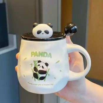 Souvenirs for Girls Cute Ceramic Mug with Lid Panda Water Cup Creative Practical Cup Men Coffee Cup Gift 301-400ml
