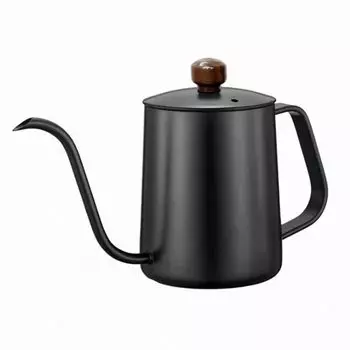 SOVIFKI Кофейник Открытый котел для капель с деревянной крышкой Кофейный чайник для кемпинга Нержавеющая сталь 580 мл Весы Внутри Открытый Маленький Черный [Товар]