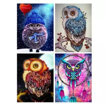 Сова Алмазная картина 5d Diy Полный круглый Животные Алмазная мозаика Алмазная вышивка A-20X25CM