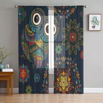 Сова Красочные Цветы Оконная Обработка Тюль Современные Прозрачные Шторы для Кухни Гостиной Спальни Шторы Украшения W135 x H114cm