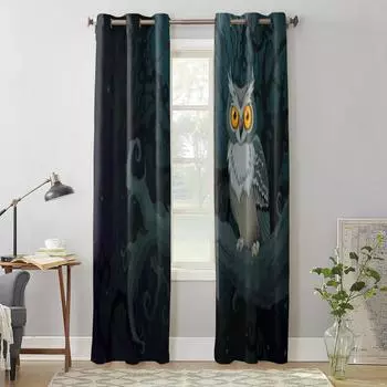 Сова, сидящая на ветке дерева, занавеска для детской комнаты, шторы для дома, шторы для гостиной, спальни, занавески на окна 135W x 60H(cm) x1