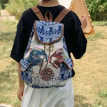 Сова Слон Вышивка Рюкзак Жаккард Повседневная Сумка Через Плечо Модный Этнический Стиль Рюкзак Женщин Style6