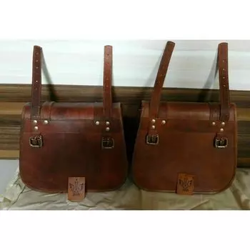 совершенная сумка Leather Pouch Bags Седельная сумка из козьей кожи Side Motorcycle почти 11 x 9 in коричневый