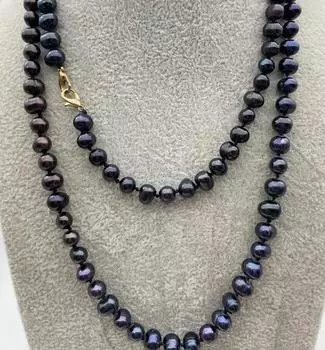 Совершенно новое ожерелье из черного жемчуга из настоящего таитянского жемчуга диаметром 6–7 мм, 36 дюймов.