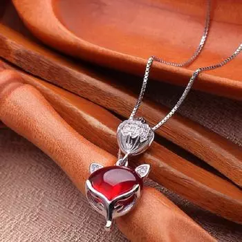 Совершенно новое ожерелье из стерлингового серебра 925 пробы с цирконием, модное ожерелье с красным гранатом, голова лисы, цепочка на ключицу, ювелирные изделия