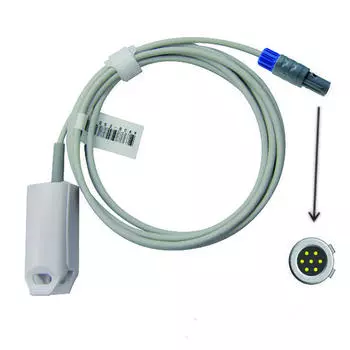 Совместим с 7-контактным монитором пациента Triton с двойным разъемом 60 °, многоразовым датчиком зонда SPO2, датчиком пальца SPO2, мониторингом данных о насыщении крови кислородом Adult AWT Finger Clip