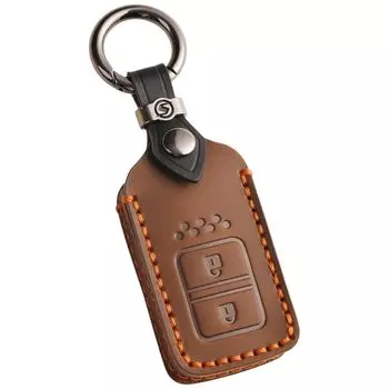 Совместим с Honda Key Fit Shuttle и с чехлом для смарт-ключа из натуральной кожи и дизайном WR-V Case, Hybrid, Shuttle, Hybrid, Vezel, Civic, 2-кнопочный