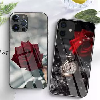 Совместим с iPhone 14, чехол с цветочным принтом для Iphone 7, 8, 14 Plus SE Xr 11, 12, 13, 14 Pro X Xs Max, мини-чехол для телефона со стеклянной задней панелью iPhone 7 8&Silicon TPU case