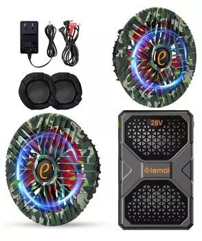 Совместим с рабочей одеждой с промышленным выходным напряжением 28 В, вентилятор защищает от экстремальных условий, поставляется с пылезащитным чехлом для вентилятора, камуфляжным красным [elemai] вентилятором,