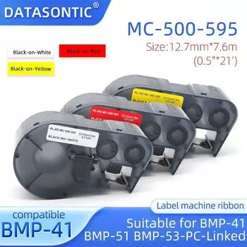 Совместима с полосой этикеток MC-500-595. BMP-41 BMP-51 BMP-53-ПК. Лента для принтера с подключением к ПК. Виниловая лента для этикеток 12,7 мм * 7,6 м. 0,5 дюйма * 21 дюйм. 1pcs Black-on-White