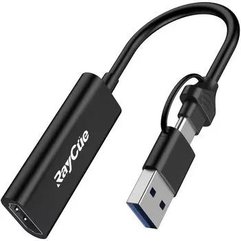 Совместимая плата захвата RayCue HDMI, совместимая с картой видеозахвата, игровой захват 4K, выход 1080P C 2 в 1, маленькая и легкая для потоковой передачи игрового видео