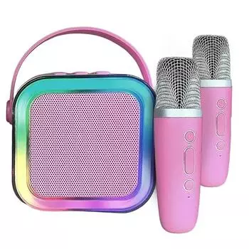 Совместимая с Bluetooth 5.3 игрушка-караоке-машина с беспроводным микрофоном, небольшой динамик, регулируемые светодиодные фонари для домашнего караоке чёрный