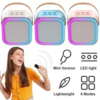 Совместимая с Bluetooth караоке-машина с 2 беспроводными микрофонами, портативная со светодиодной подсветкой для домашнего семейного пения для детей и взрослых белый