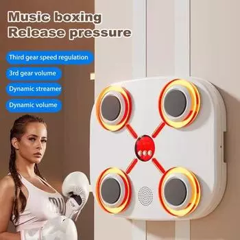 Совместимая с Bluetooth музыкальная боксерская мишень для детей, настенная умная боксерская подушка с перчаткой, ритмичные световые эффекты, 3 скорости, интерактивные удары чёрный