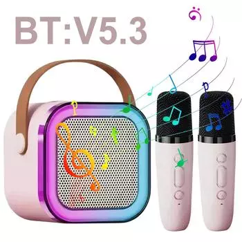 Совместимая с Bluetooth портативная караоке-машина 5.3 с беспроводным микрофоном, небольшой динамик, стереозвук HIFI, светодиодные фонари для домашнего караоке