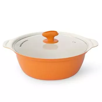 Совместимая с COOKSMARK IH кастрюля 26 см, совместимая с IH Совместима со всеми источниками тепла Керамическое покрытие со стеклянной крышкой Небьющийся глиняный горшок В комплекте оранжевый