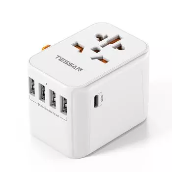 Совместимая с другими странами розетка-переходник 30 Вт для путешествий с 1 и 4 портами Тип TESSAN Совместимая с другими странами розетка-переходник Multi Conversion Plug