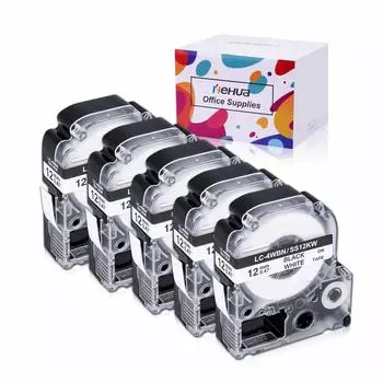 Совместимая с Hehua лента Tepra 12 мм с белым дном и черными буквами King Jim, лента Tepra PRO 12 мм SS12KW, 5 штук