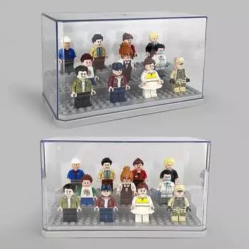 Совместимая с Lego витрина для минифигурок с пылезащитной акриловой крышкой Medium display box, size 18*9*10 чёрный