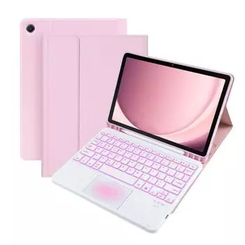 Совместимая с планшетом Bluetooth клавиатура с защитным чехлом. Цветной дизайн с подсветкой. Беспроводная клавиатура без задержек для SamsungGalaxy Tab A9 Plus. розовый